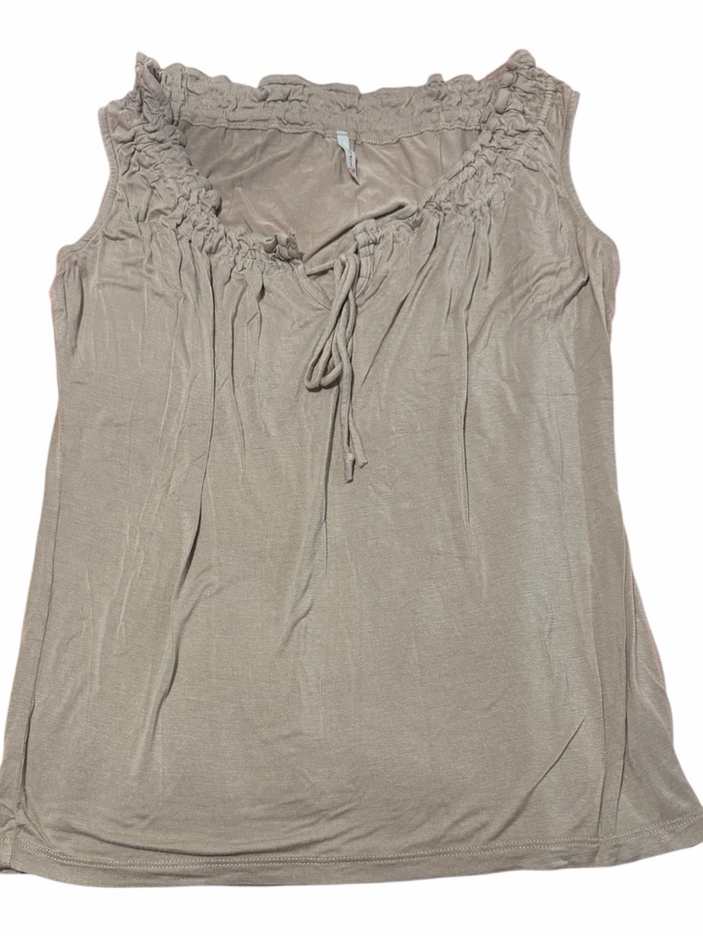 Olivia Moon Vintage Sleeveless Ruffle-Neck Tie blouse - Taupe Size Large